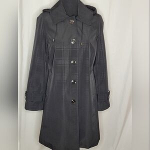 London Fog Womens Full Snap Front Beltless Removable Hood Rain Coat - Size S